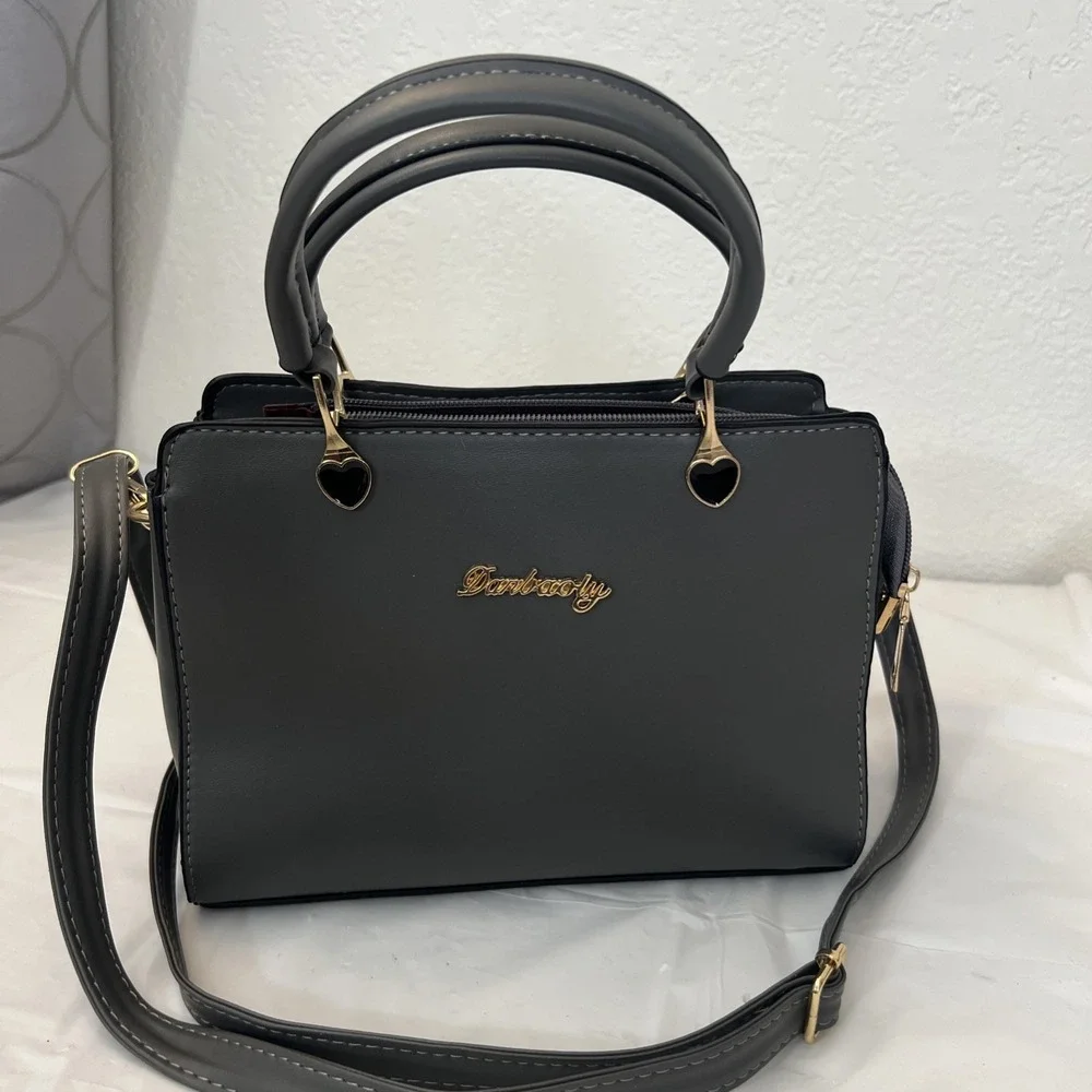 Danbaoly Handbag Shoulder Crossbody Gray Purse 9.5‎ X 7 X 4 Faux Leather Hearts